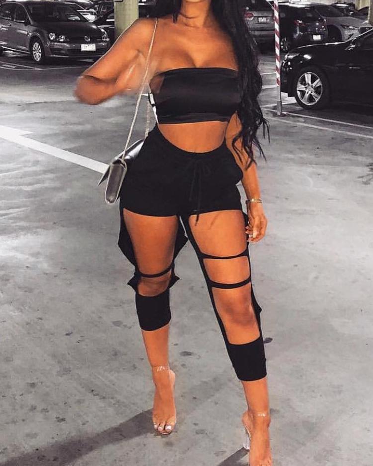 

Fashion Ripped Drawstring Waist Pants