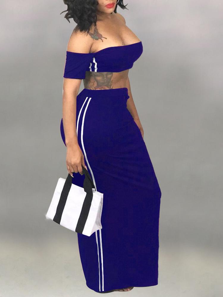 

Solid Stripes Side Bandeau Top & Skirt Sets