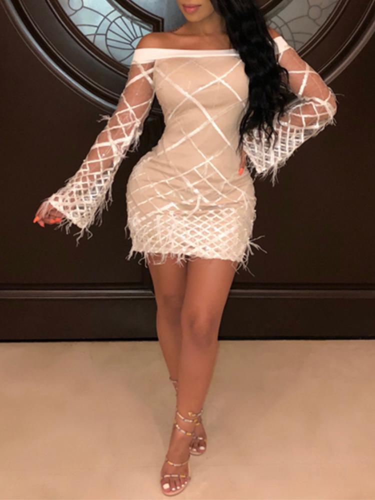 

Off Shoulder Feather Detail Party Dress