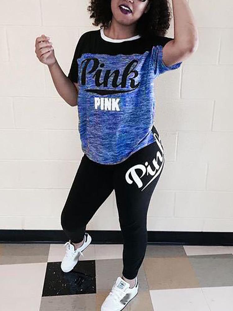 

Contrast Color Letter Print T-shirt & Pants