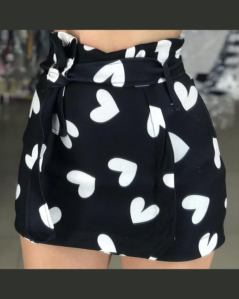 

Heart Print Mini Skirt, Black