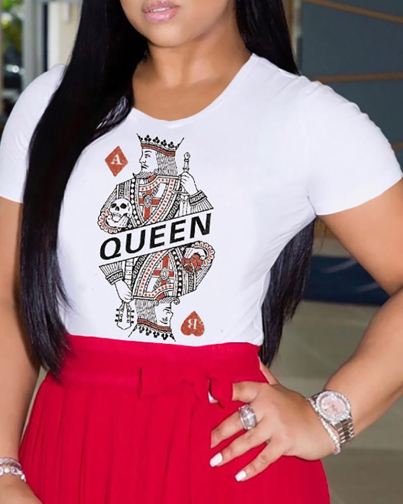

Poker Print Short Sleeve Casual T-shirt, White