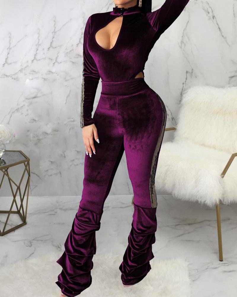 

Chest Cut Out Skinny Jumpsuit, Purple