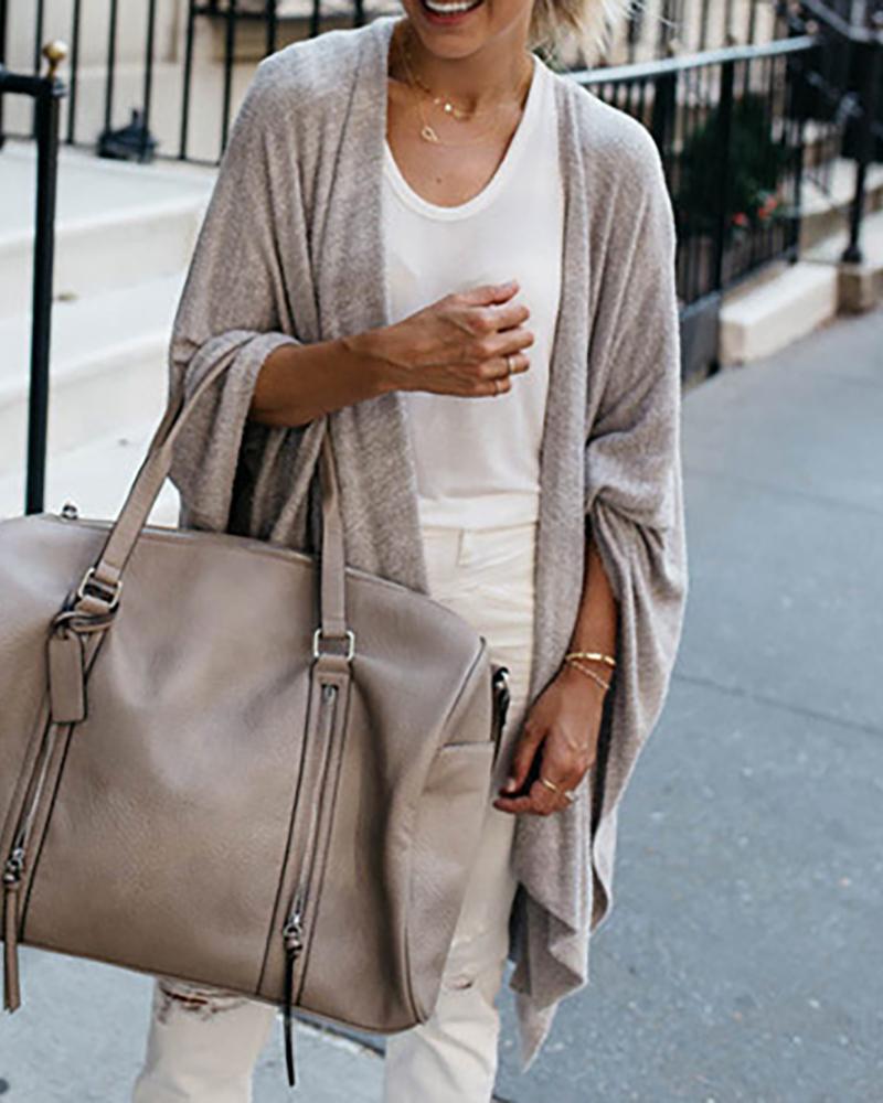 

Solid Long Sleeve Casual Longline Cardigan, Gray