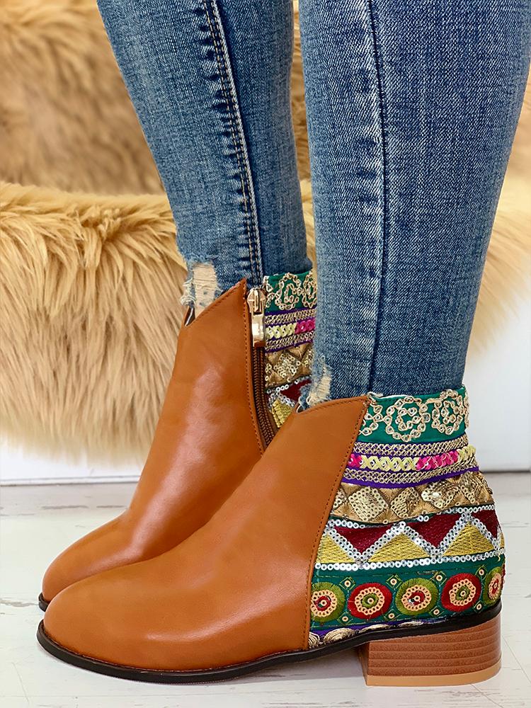 

Ethnic Embroidery Patch PU Boots