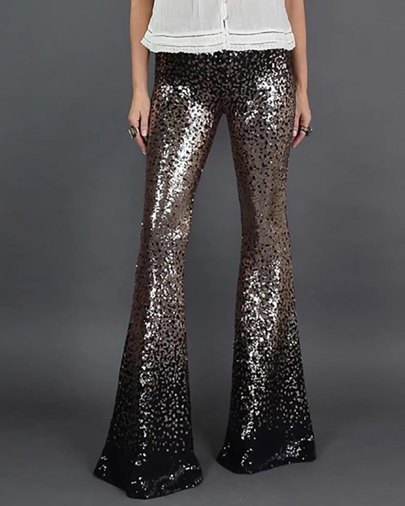 

Glitter Bell-bottomed Gradient Sequins Pants