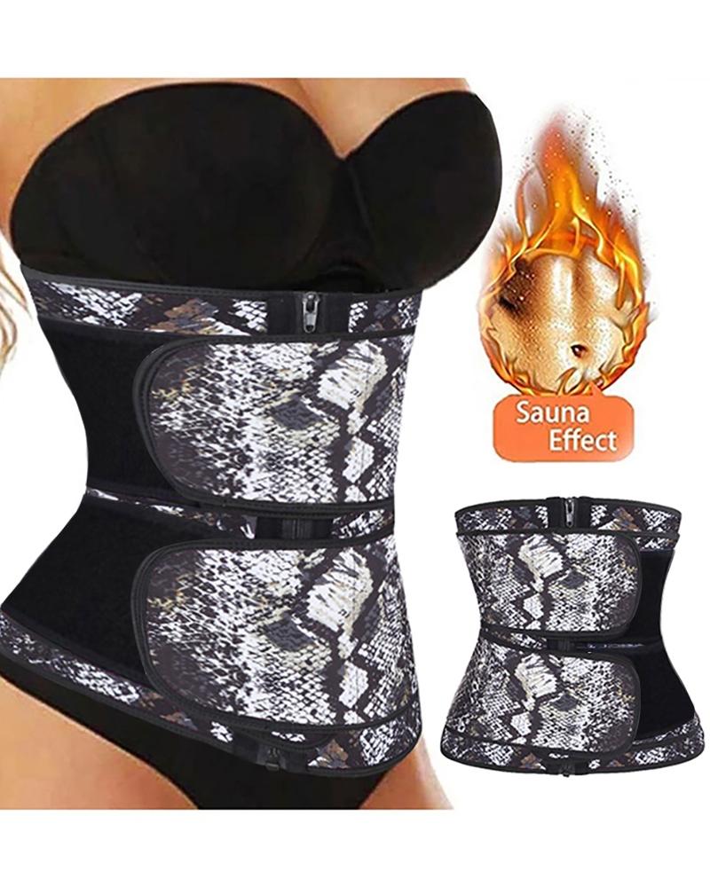 

Floral Leopard Snakeskin Print Compression Double Strap Latex Waist Trainer, Gray