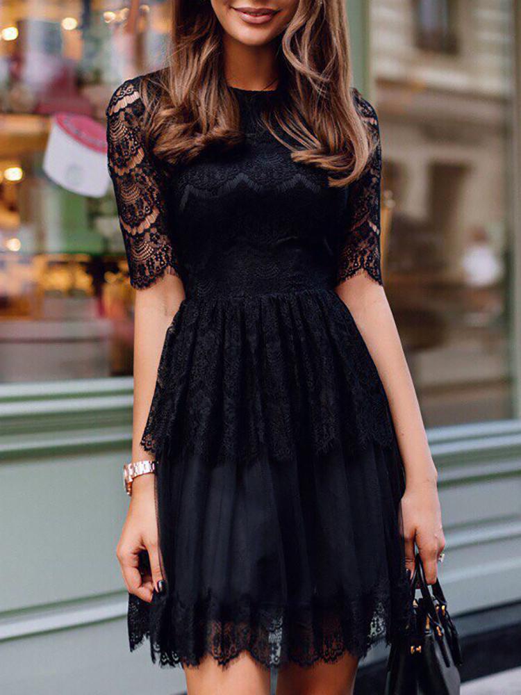 

Guipure Lace Hollow Out Pleated Mini Dress