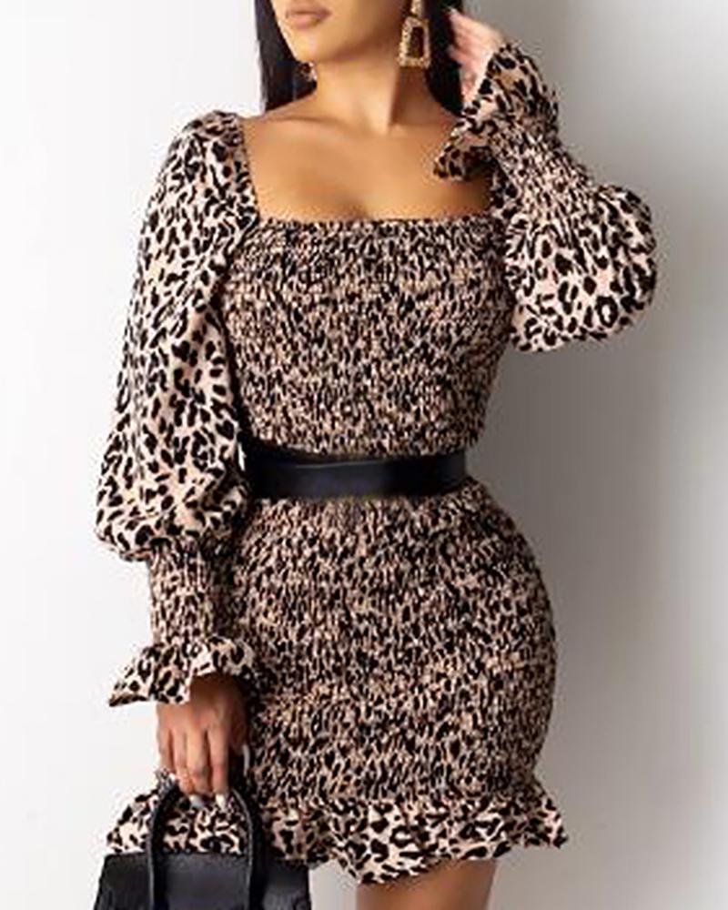 

Leopard Frill Hem Bodycon Dress