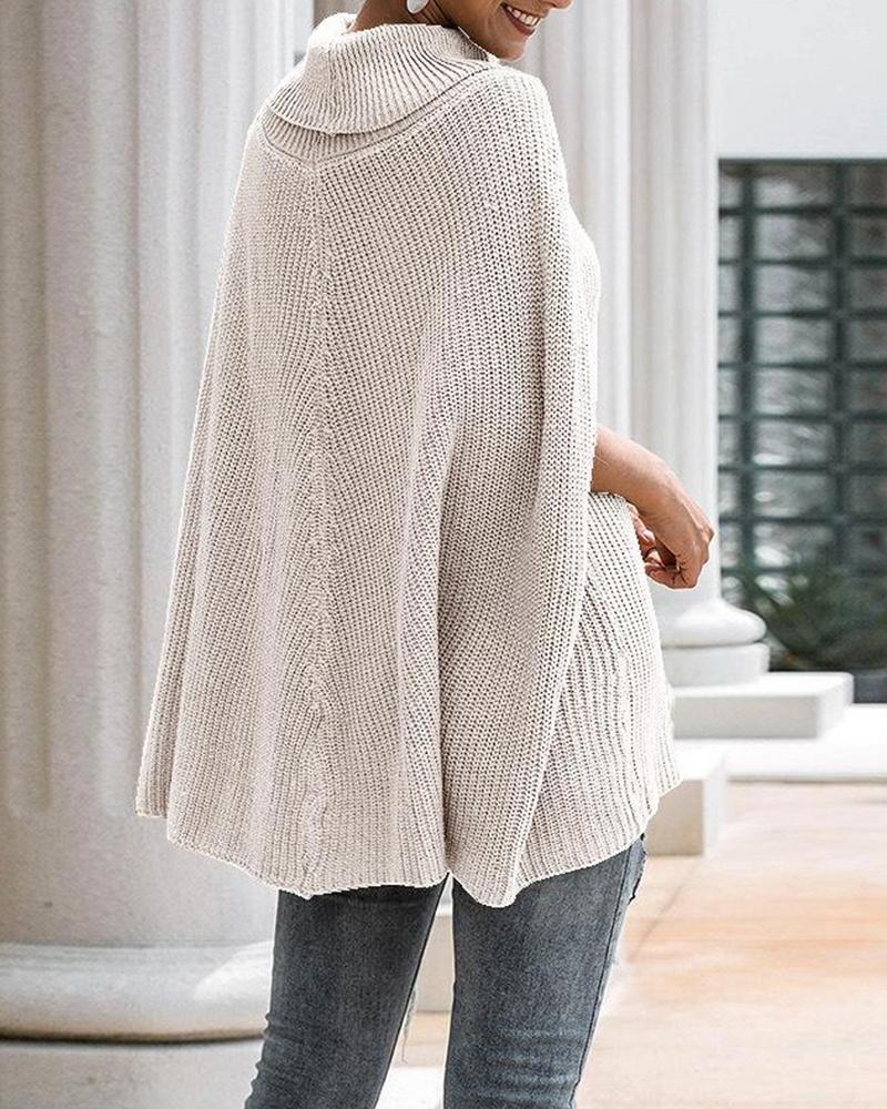 

Casual High Neck Cape Sweater, White