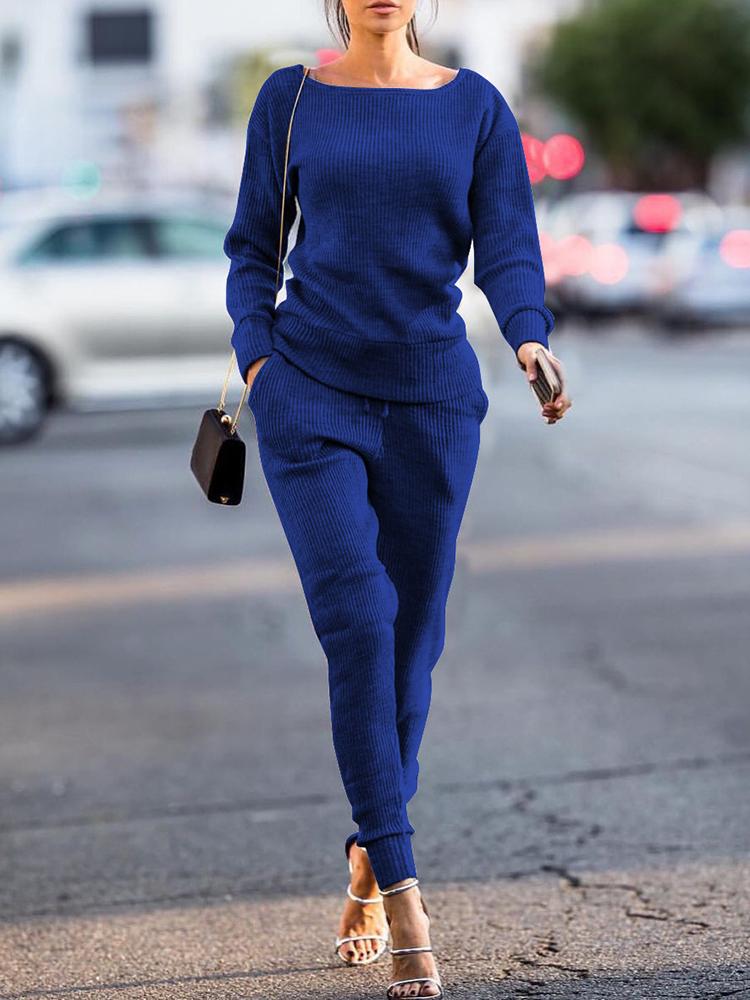 

Solid Long Sleeve Pocket Design Oversize Tracksuit, Blue