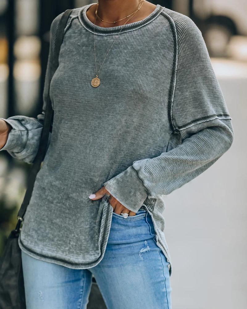 

Plain Long Sleeve Casual Sweatshirt, Gray