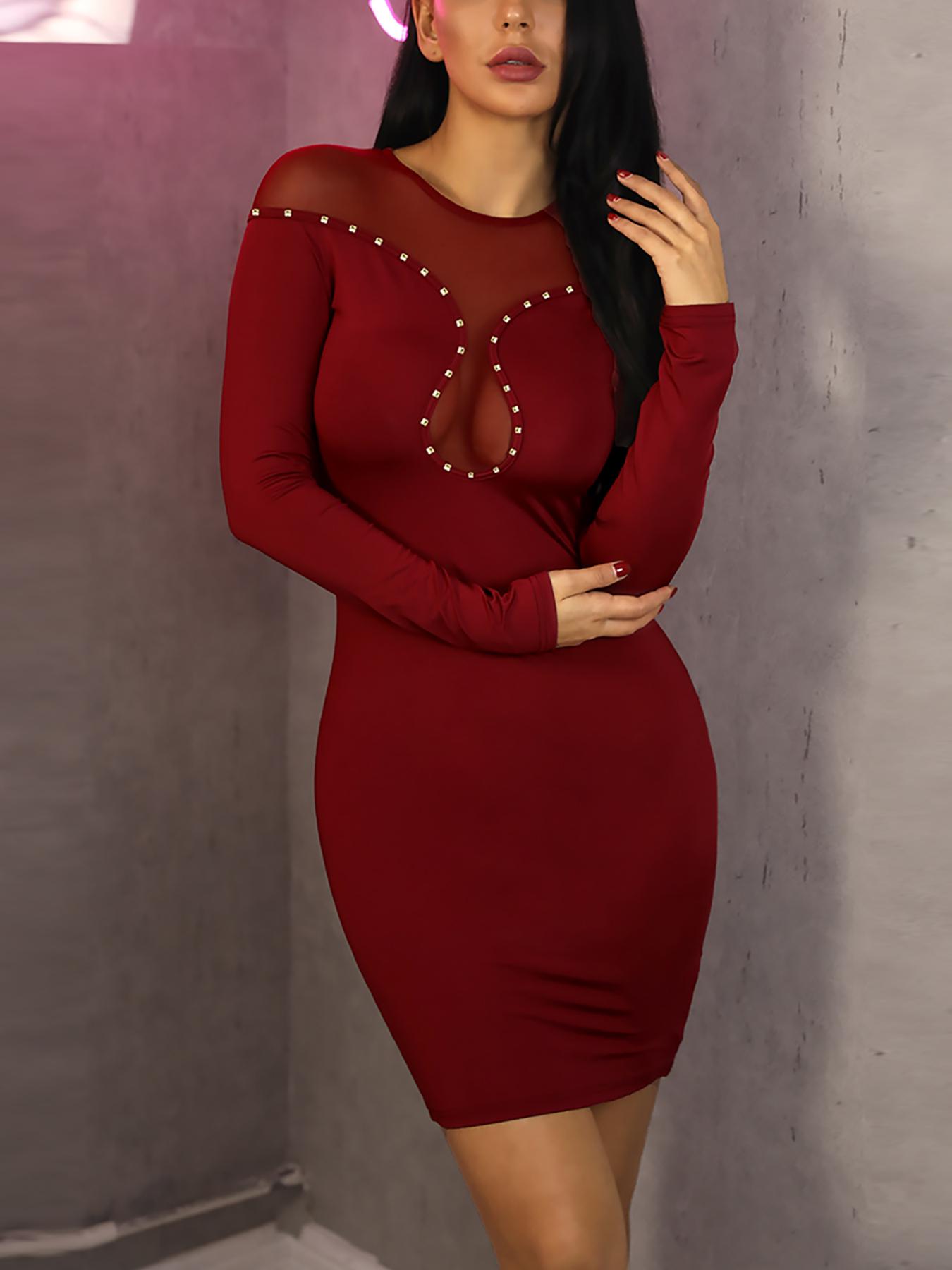 

Studded Mesh Insert Bodycon Dress