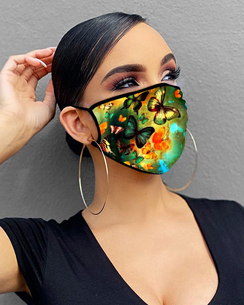 

Butterfly / Floral Print Breathable Mouth Mask Washable And Reusable, Style17
