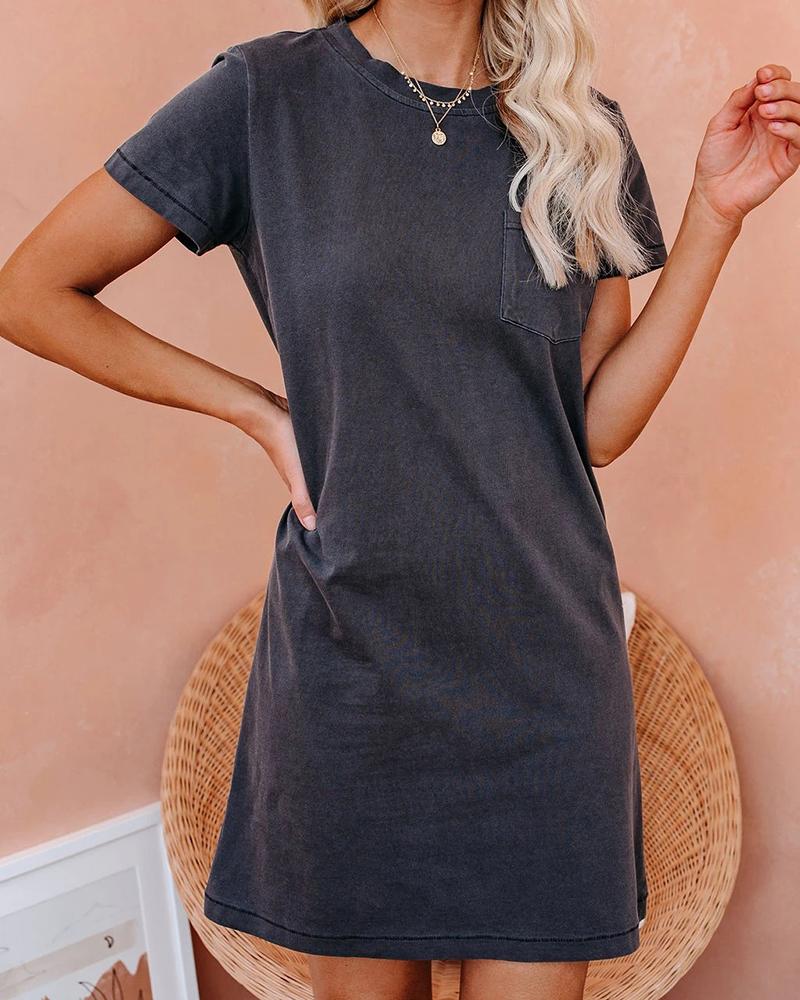 

Solid Pocket Design Casual Dress, Black