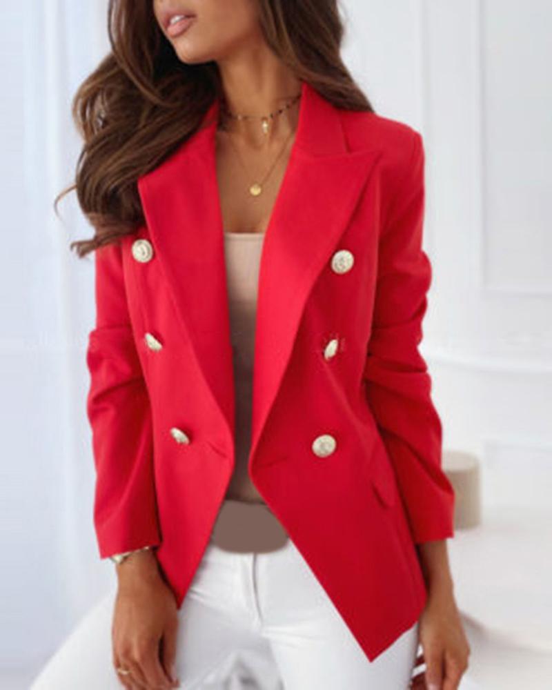 

Solid Button Design Blazer Coat, Red