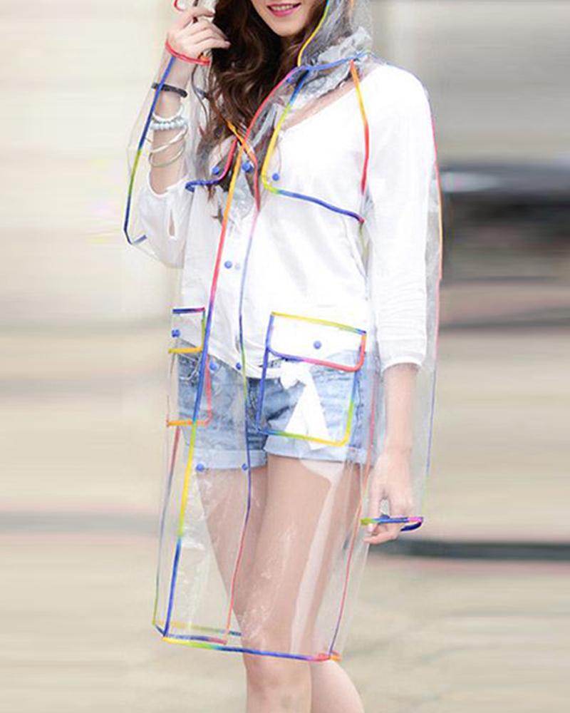 

Colorful Trim Clear Raincoat, Multicolor