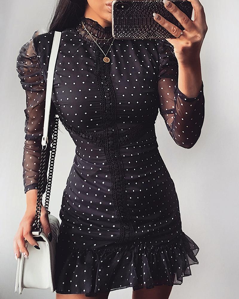 

Polka Dot Ruffle Hem Dress, Black