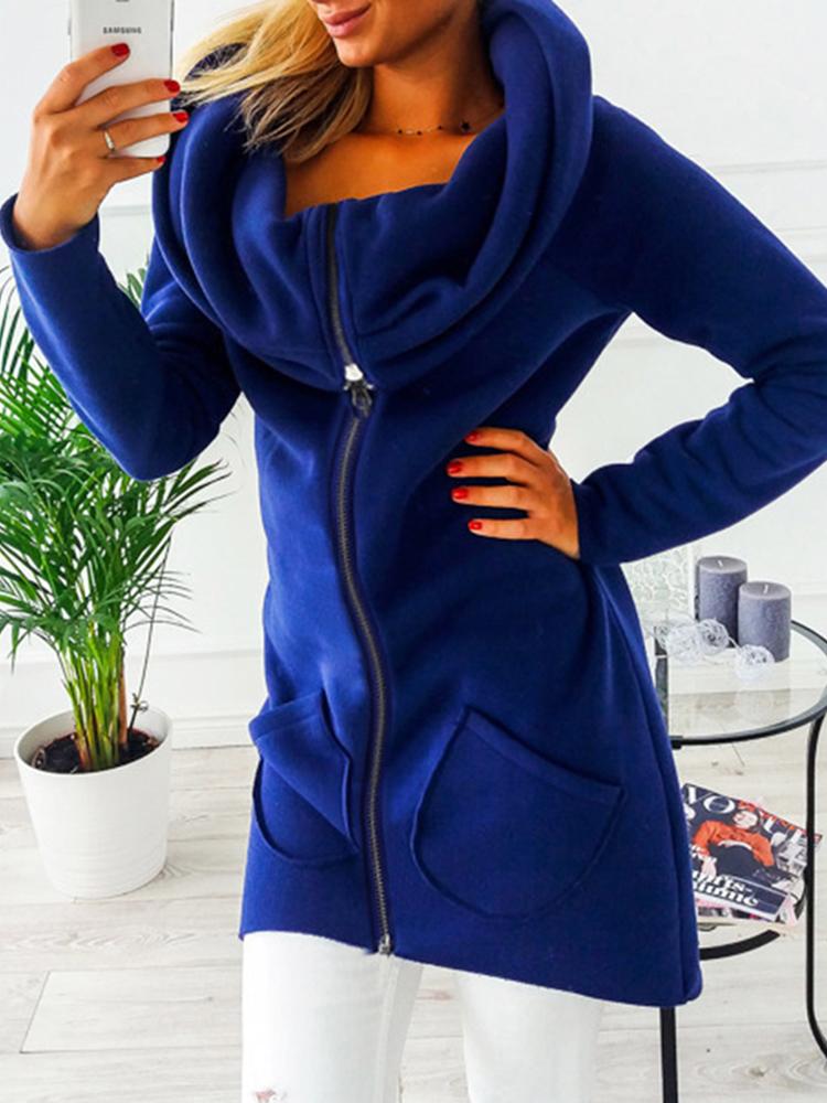 

Solid Zipper Pocket Design Hooded Sweatshirt