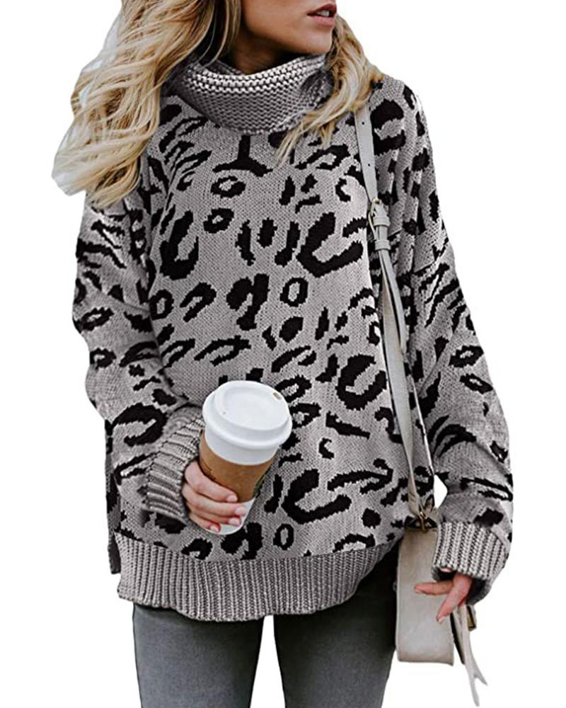 

Warm High Neck Loose Sweater, Gray
