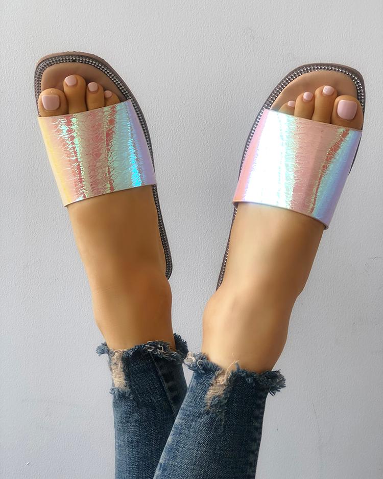 

Smooth Shiny Single Strap Open Toe Slippers, Pink