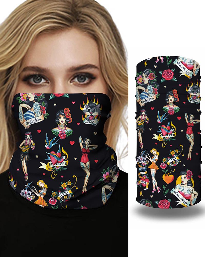 

Cartoon Print Face Breathable Bandana Magic Scarf Headwrap Balaclava, Black