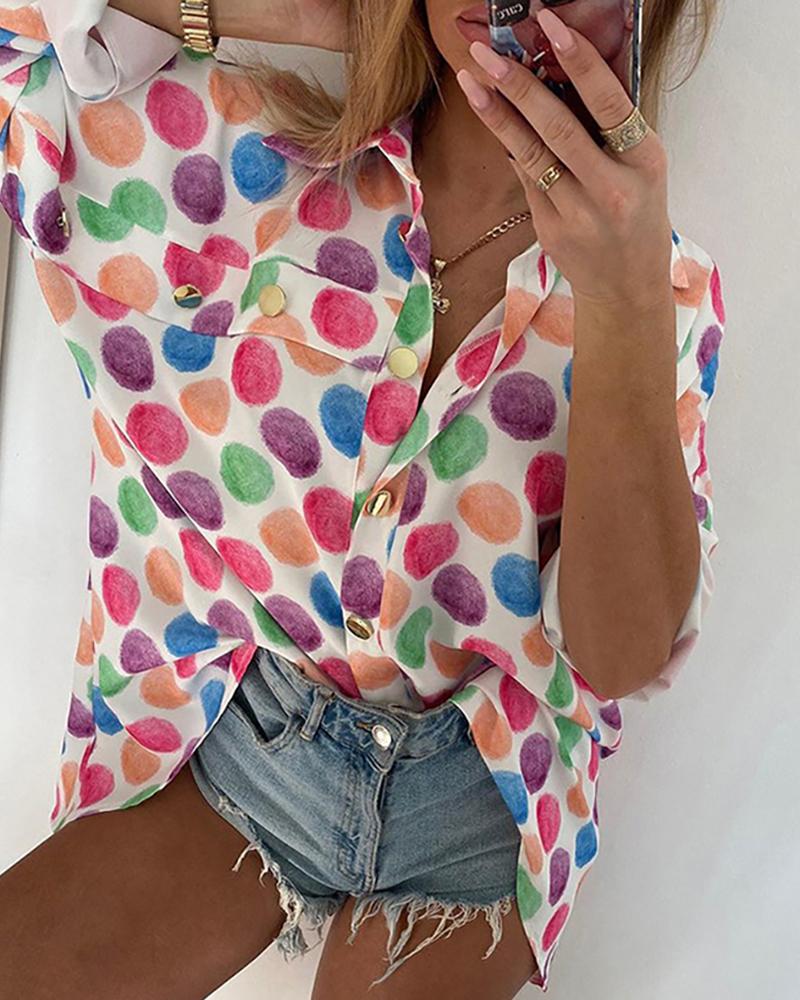 

Colorful Dot Print Casual Shirt, Pink
