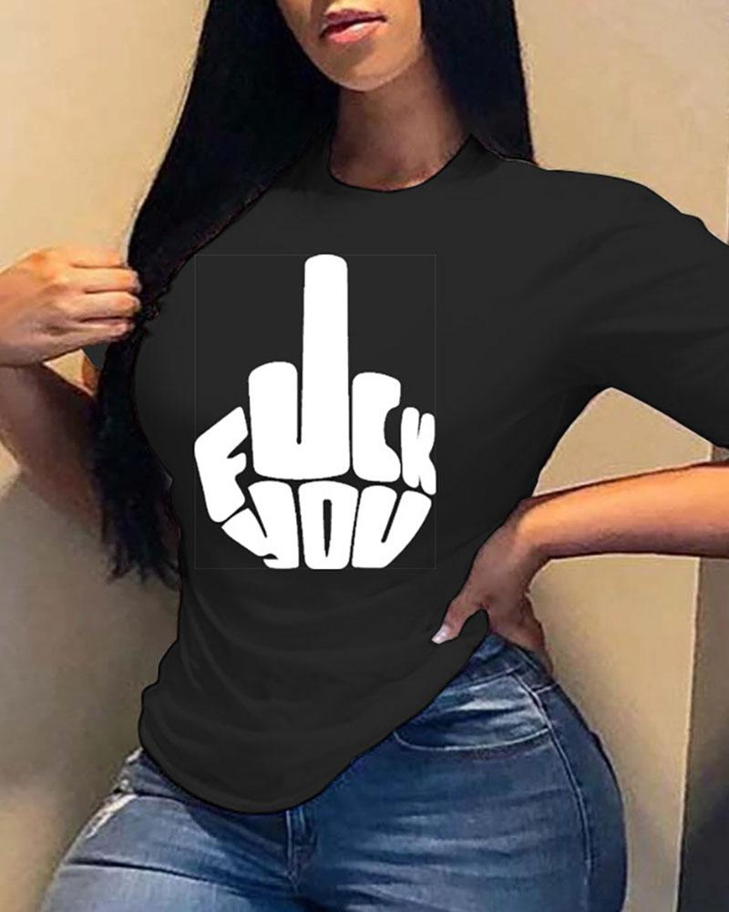 

Slogan Print Short Sleeve Casual T-shirt, Black