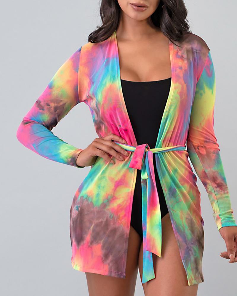 

Tie Dye Print Belted Beach Cover Up