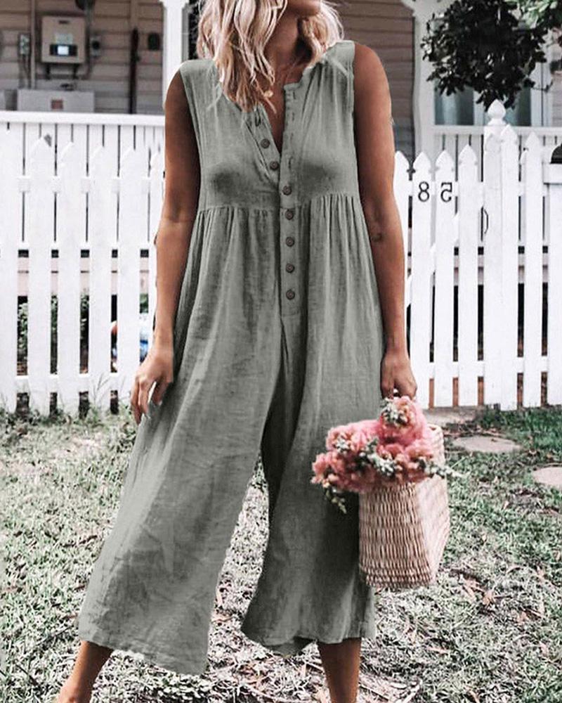 

Sleeveless V Neck Wide Leg Jumpsuit, Gray