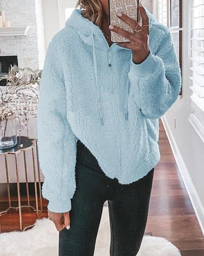 

Faux Shearling Zip Front Hoodie