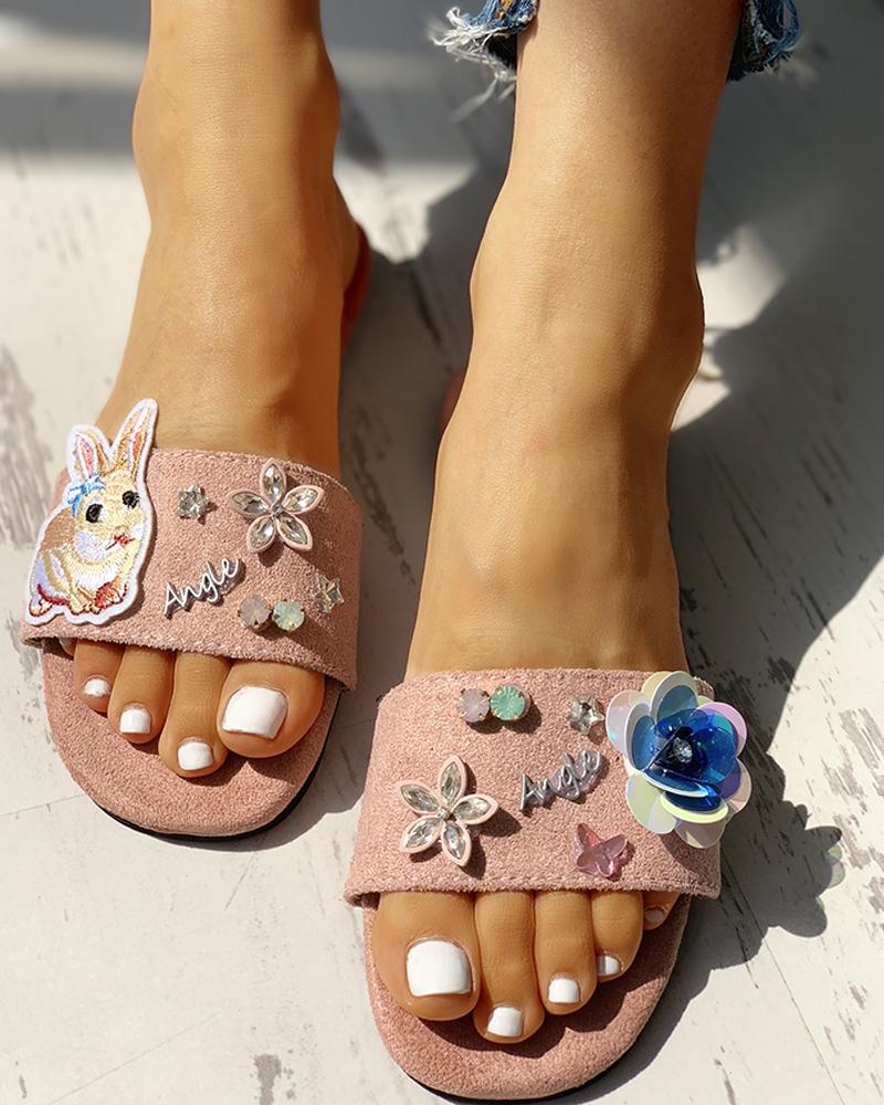 

Studded Design Open Toe Flat Sandals