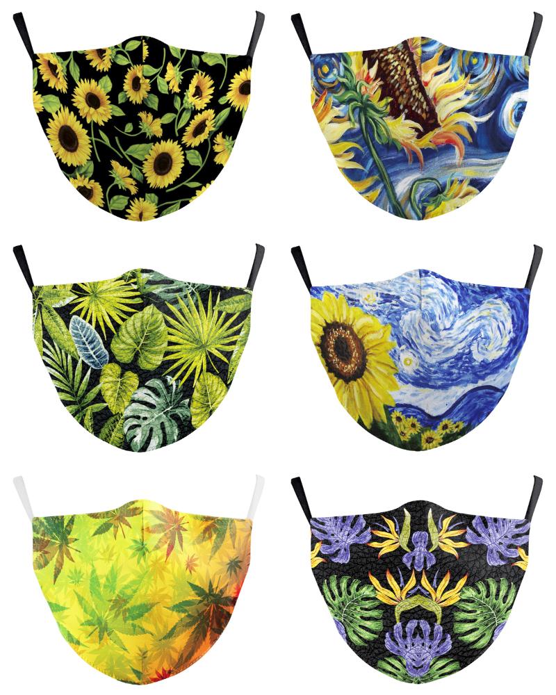 

Sunflower Leaf Print Breathable Face Mask, Black