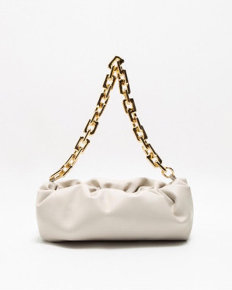 

Solid Metallic Chain Handle Shoudler Bag, White
