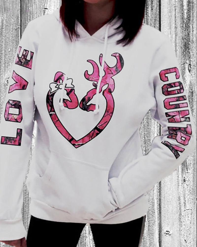 

Heart Pattern Letter Tie Dye Print Hooded Top, White