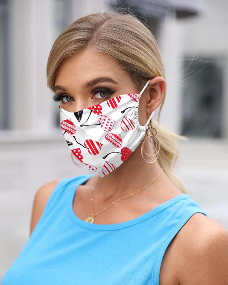 

Heart Print Breathable Mouth M .a. s. k Washable And Reusable, White