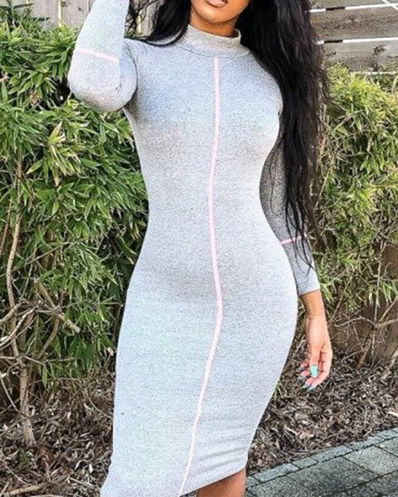 

High Neck Bodycon Midi Dress, Gray