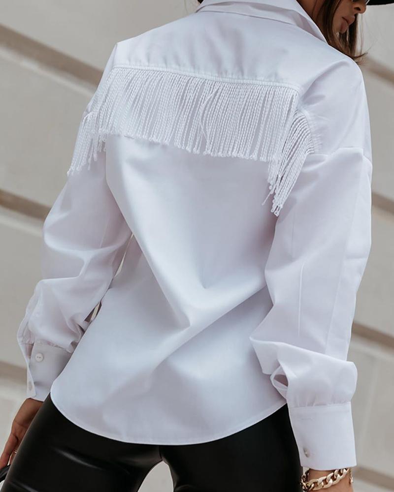 

Tide Design Solid Tassel Shirt, White