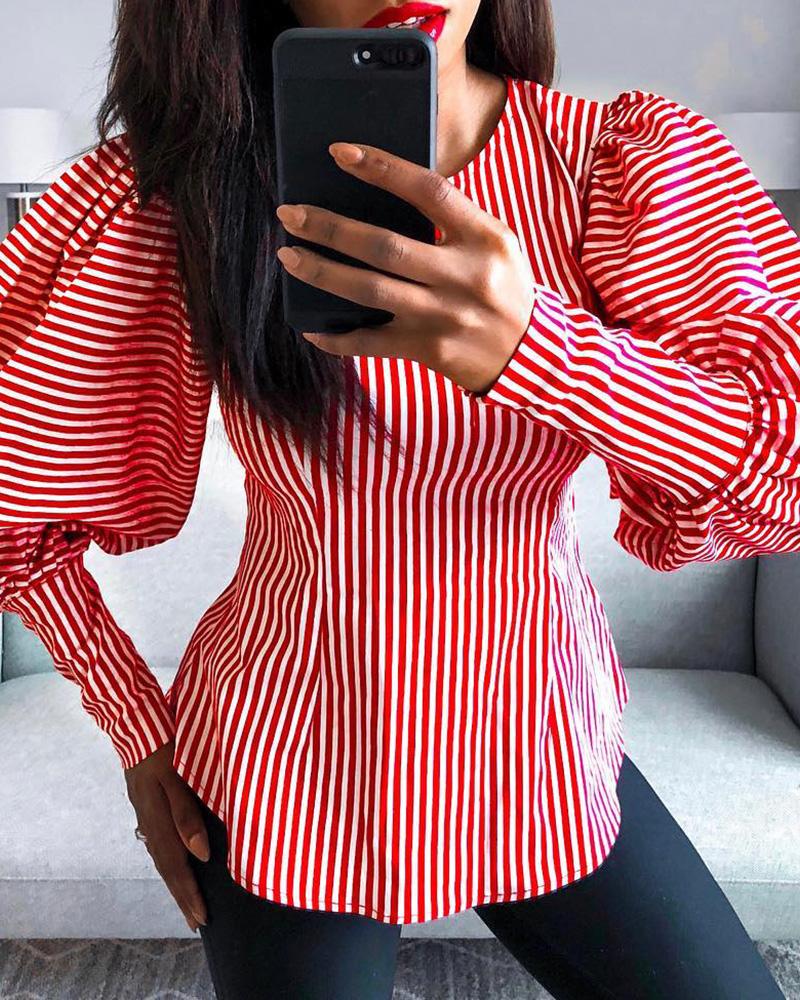 

Striped Lantern Sleeve Casual Blouse