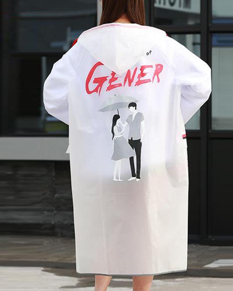 

Letter Print Hooded Raincoat, Multicolor