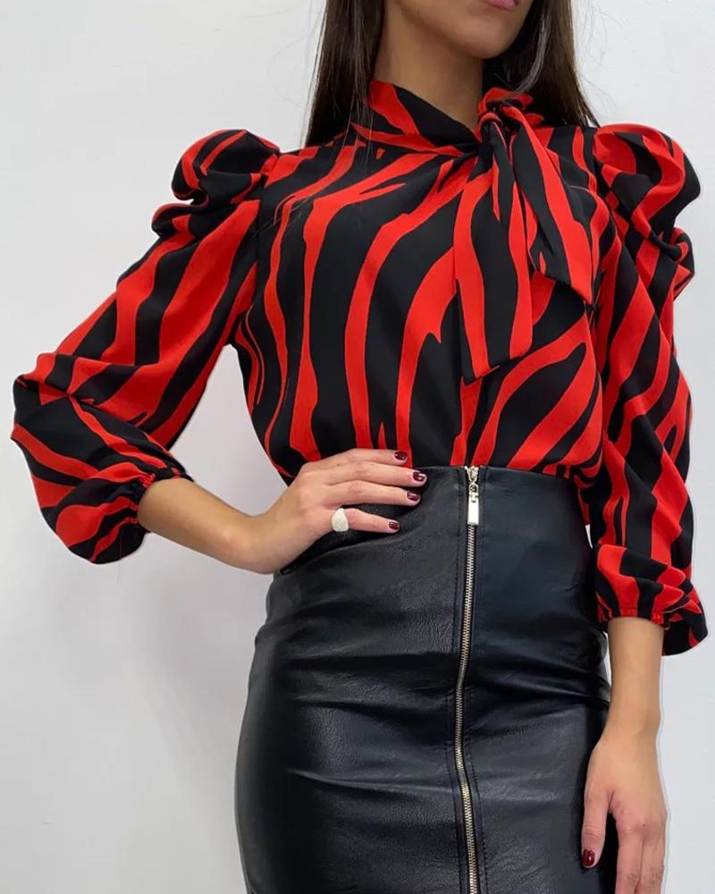 

Tie Neck Printed Blouse, Red