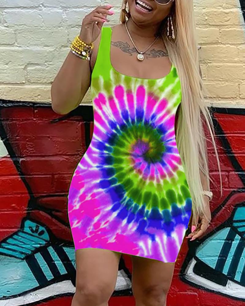 

Tie Dye Print Thin Strap Bodycon Dress