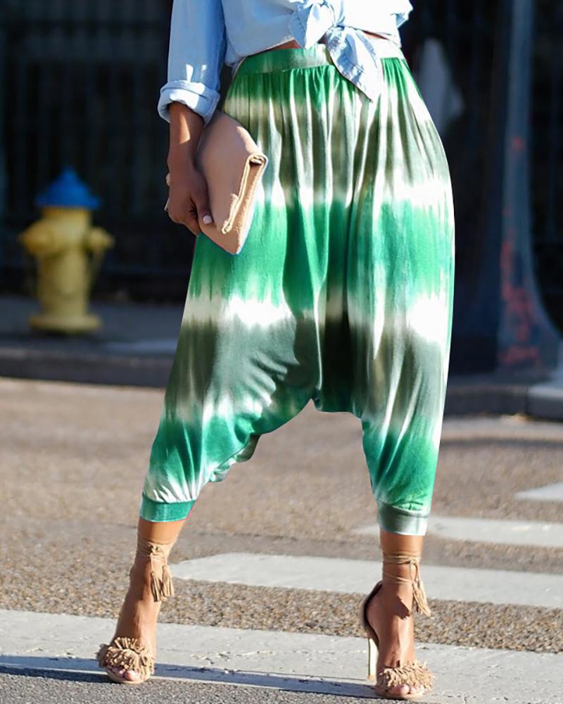 

Tie Dye Print Casual Harem Pants, Green
