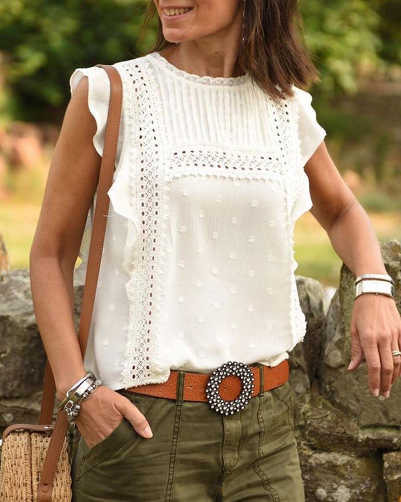 

Eyelet Hollow Out Ruffles Blouse, White