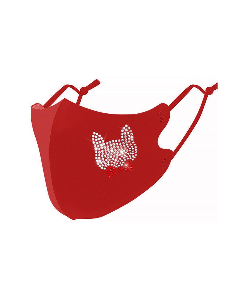 

Cat Pattern Studded Breathable Face Mask, Red