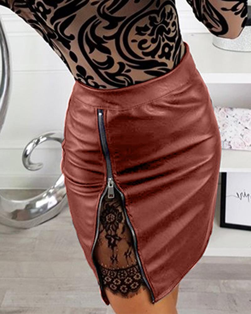 

Sexy PU Zipper Mini Skirt, Coffee