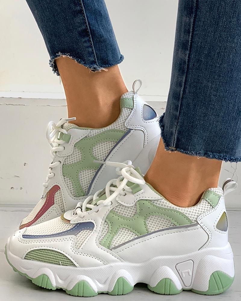 

Colorblock Mesh Lace-up Casual Sneaker, Green