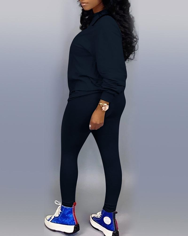 

Solid Long Sleeve Top & Leggings Sets, Black