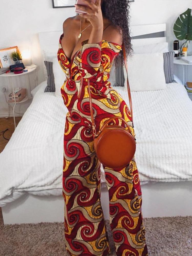 

Vintage Sweetheart Bardot Wide Leg Jumpsuits, Multicolor