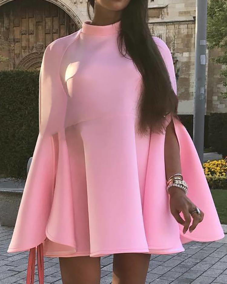 

Slit Bell Sleeve Pleated Mini Dress, Pink